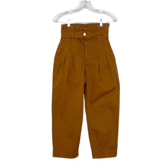 Free People Paper Bag Pants Cropped High Waisted in Burnt Orange - Picture 2 of 5